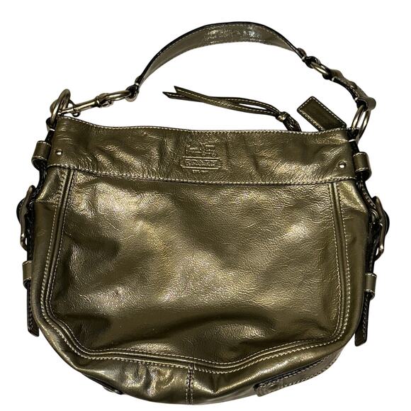 Vintage Y2K Lg Coach Metallic Pewter Hobo Shoulder Bag Patent Leather Handbag - Picture 1 of 11